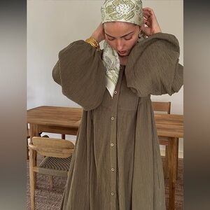 Elise Fayre Olive Green Puff Sleeve Maxi Dress Size M